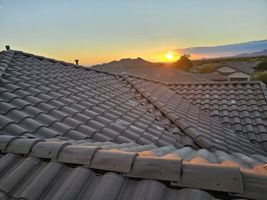 View of a completed tile roof in Mesa, Arizona