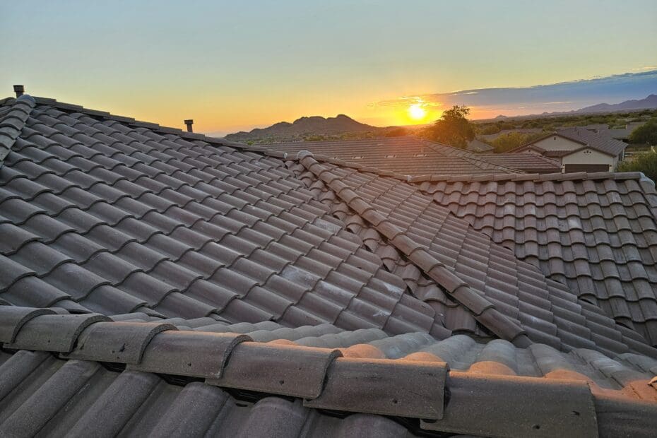 View of a completed tile roof in Mesa, Arizona